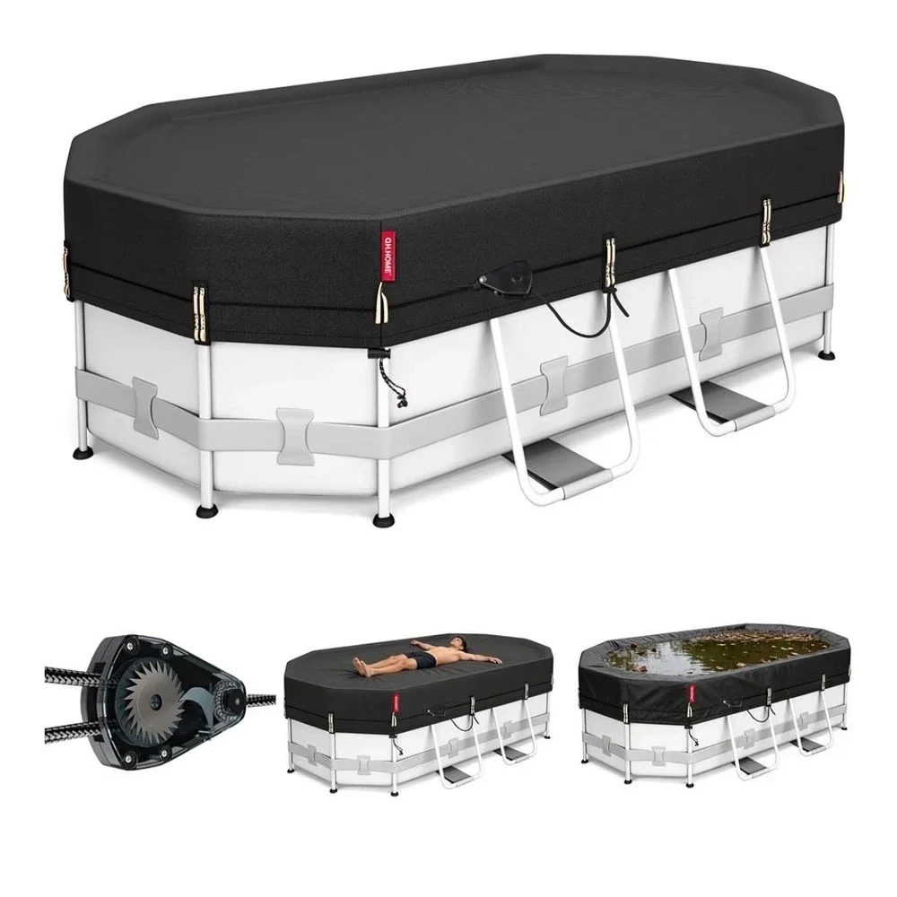 QH.HOME 10x16 FT Oval Pool Cover Black Above Ground Waterproof UV Resistant